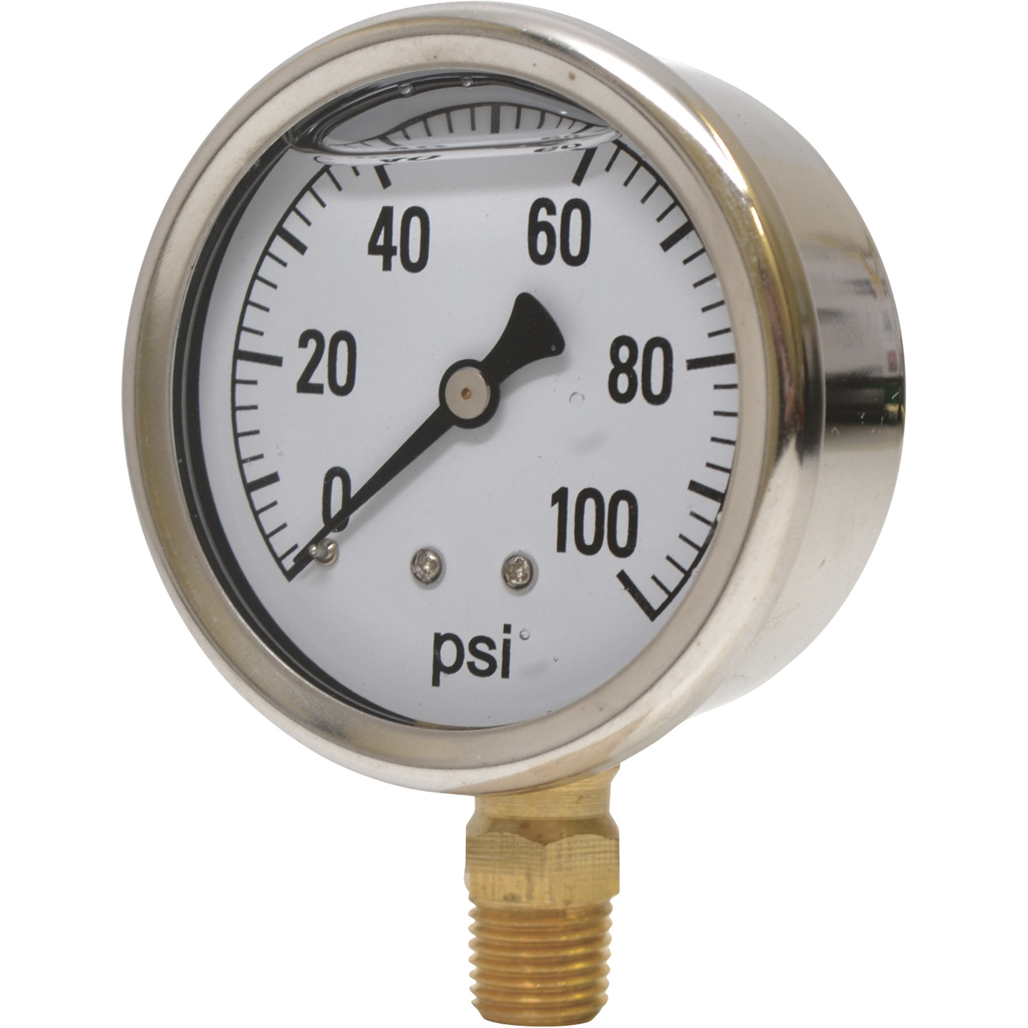 Valley Industries, 2.5in. Bottom Mt Gauge 100PSI, Case Material Stainless Steel, Min. Operating Pressure 0 PSI, Max. Operating Pressure 100 PSI, Model# 2141GXB100
